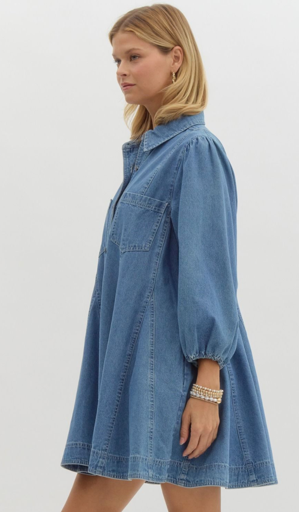 Denim Button Up Long Sleeve Mini Dress