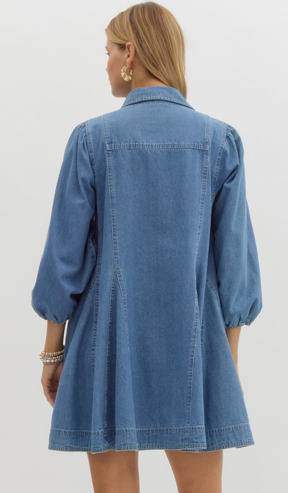 Denim Button Up Long Sleeve Mini Dress