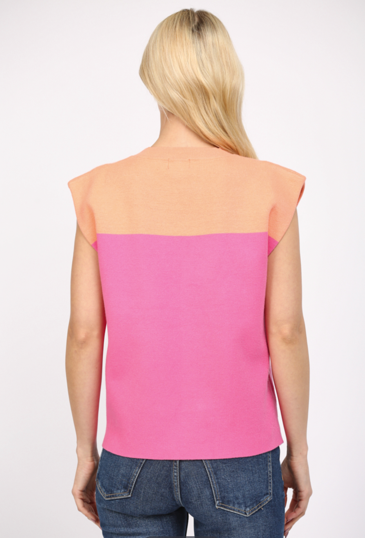Peach Bubblegum Color Block Sleeveless Sweater