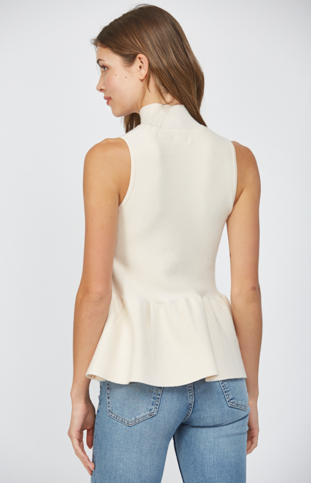 French Vanilla Mock Neck Peplum Tank Sweater