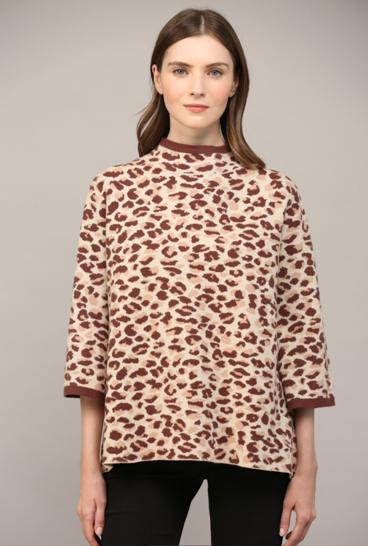 Cora Animal Print Jacquard Mock Neck Sweater