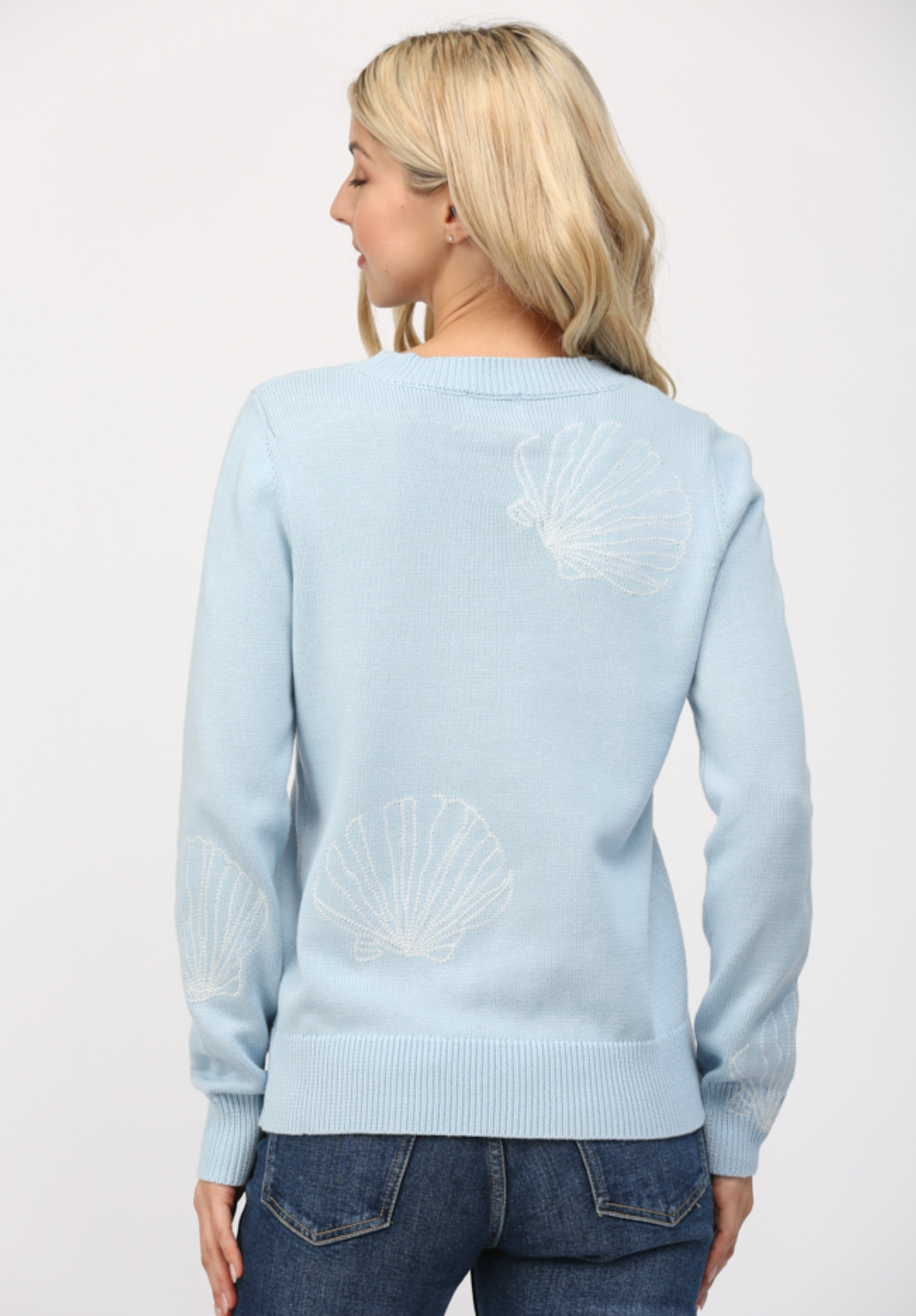 Seashell Embroidered Crewneck Sweater