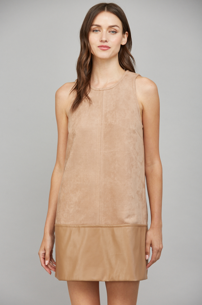 Camel Faux Leather Suede Dress