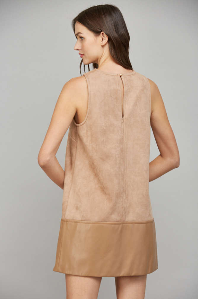 Camel Faux Leather Suede Dress