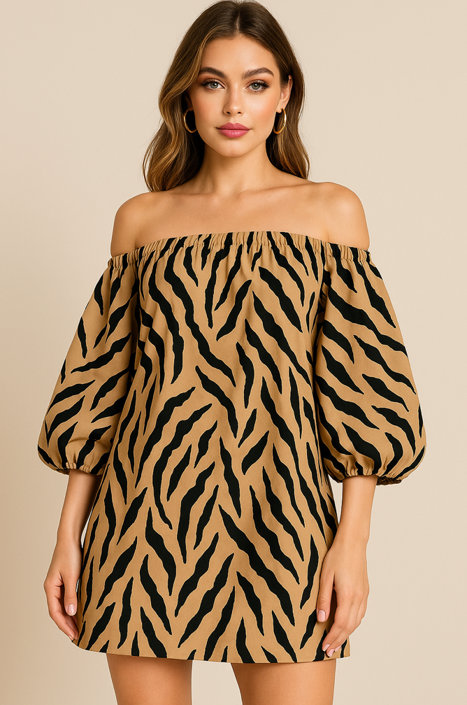 Animal Print Off The Shoulder Dress