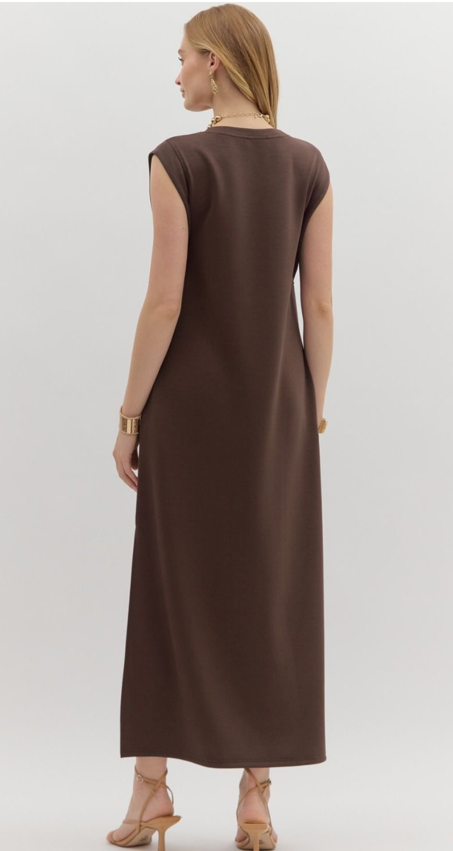 Brown Jersey Knit Midi Dress