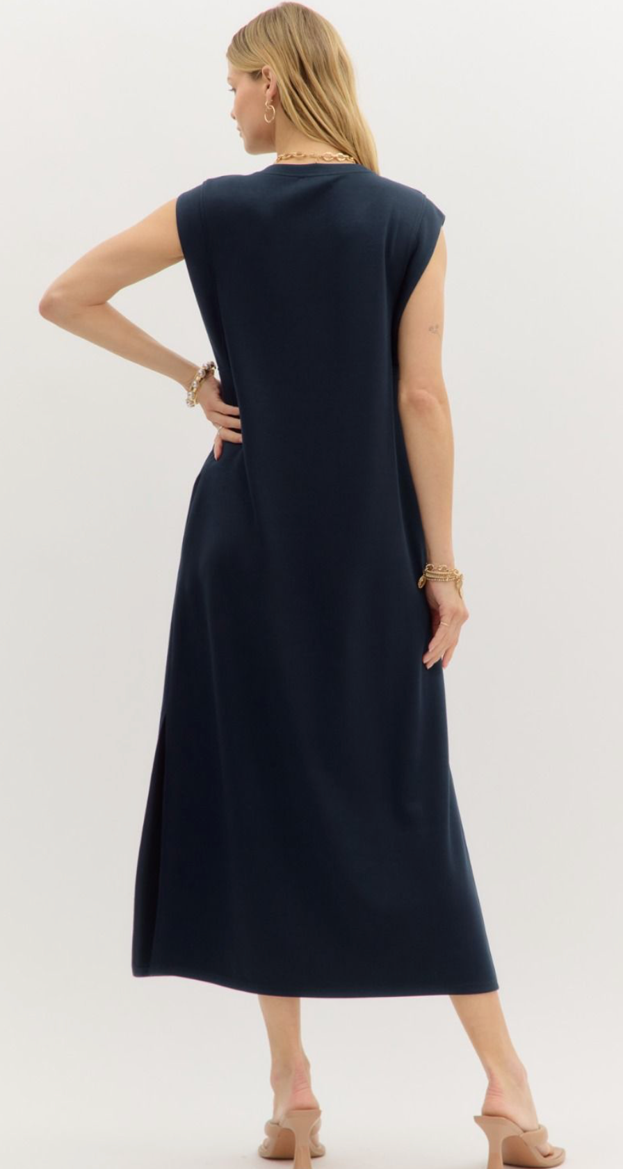 Navy Jersey Knit Midi Dress