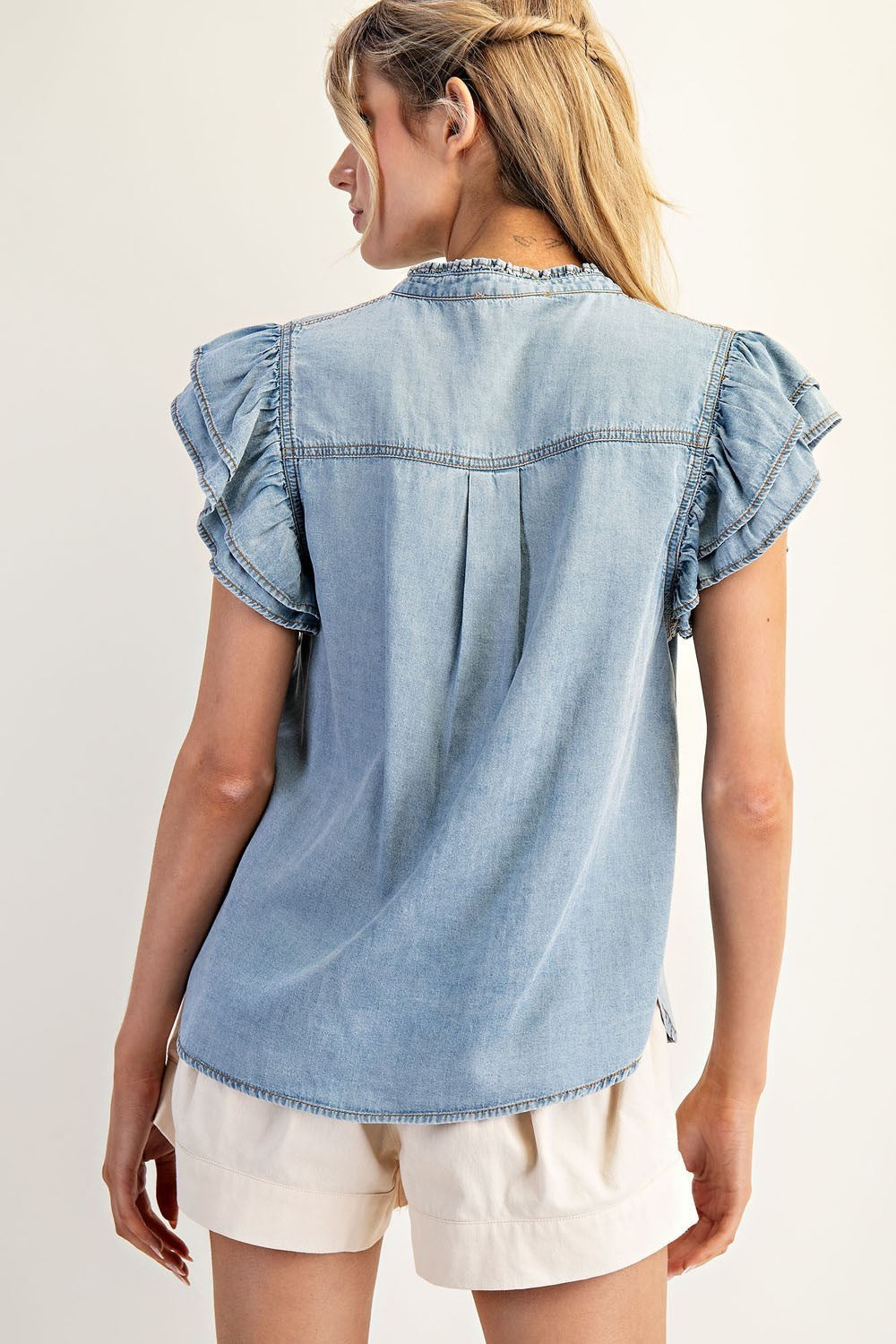 Denim Ruffle Sleeve Top