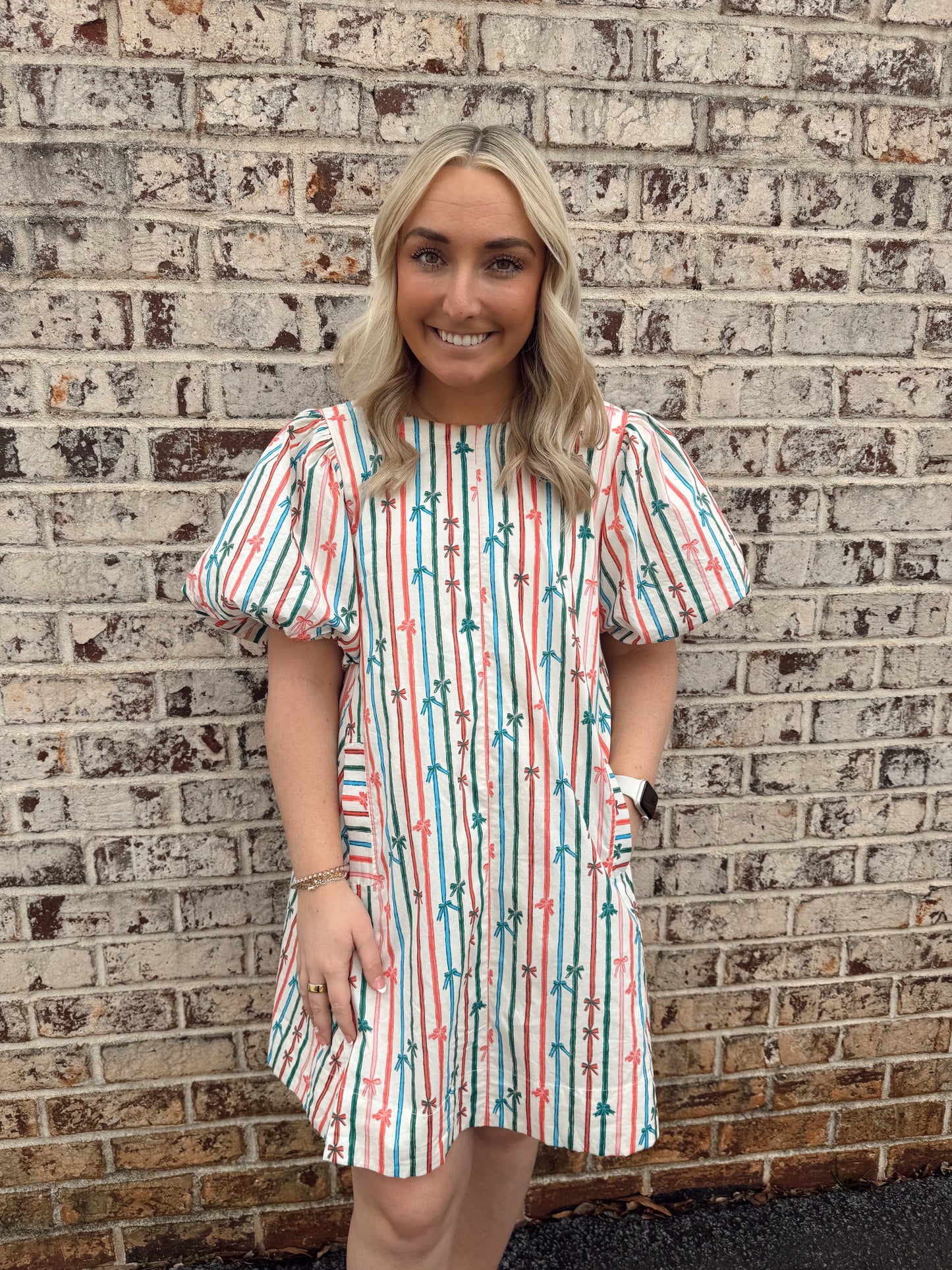 Multi-Color Stripe Bow Swing Dress