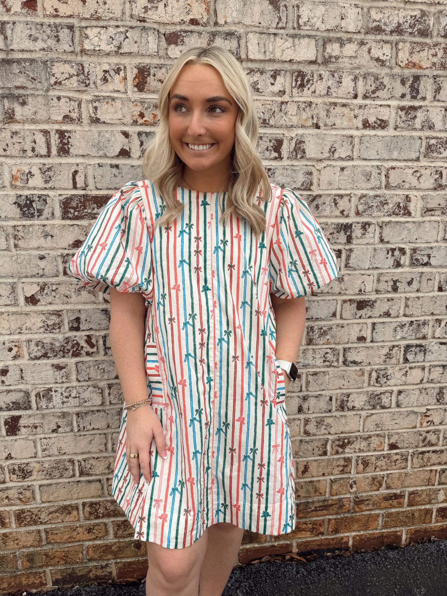Multi-Color Stripe Bow Swing Dress