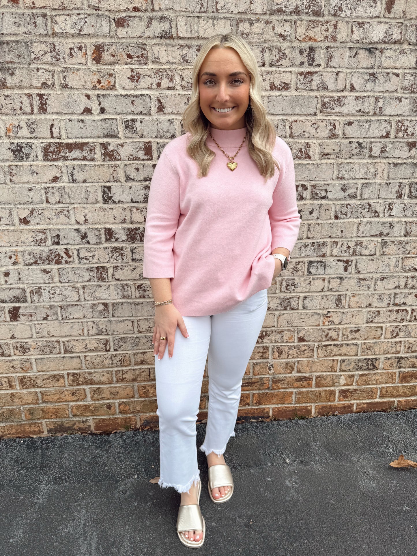 Joy Mock Neck Pink Bell Sleeve Sweater