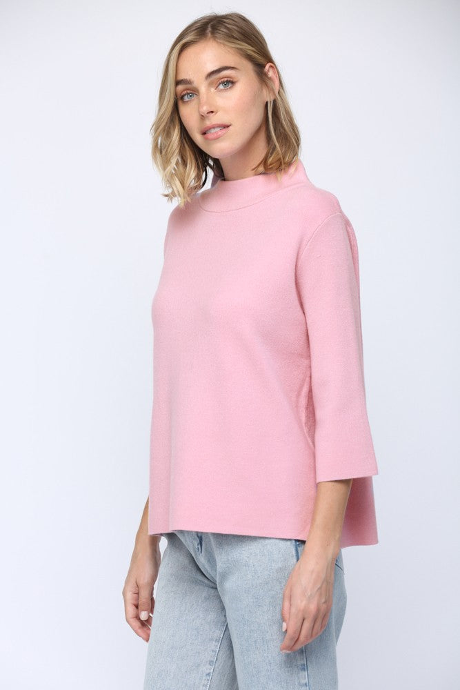 Joy Mock Neck Pink Bell Sleeve Sweater