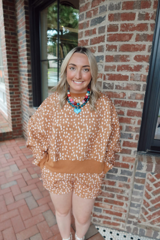 Deer Print Sweatshirt & Short Set