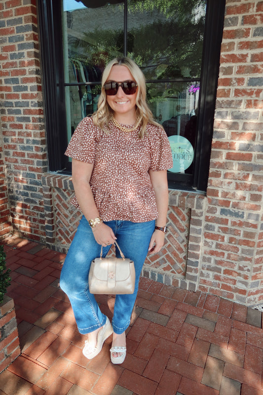 Mocha Ecru Deer Print Top