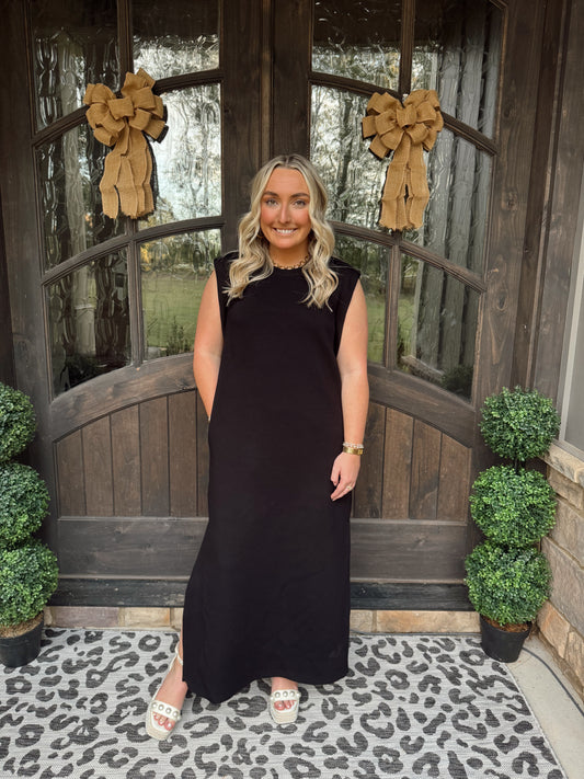 Black Jersey Knit Midi Dress