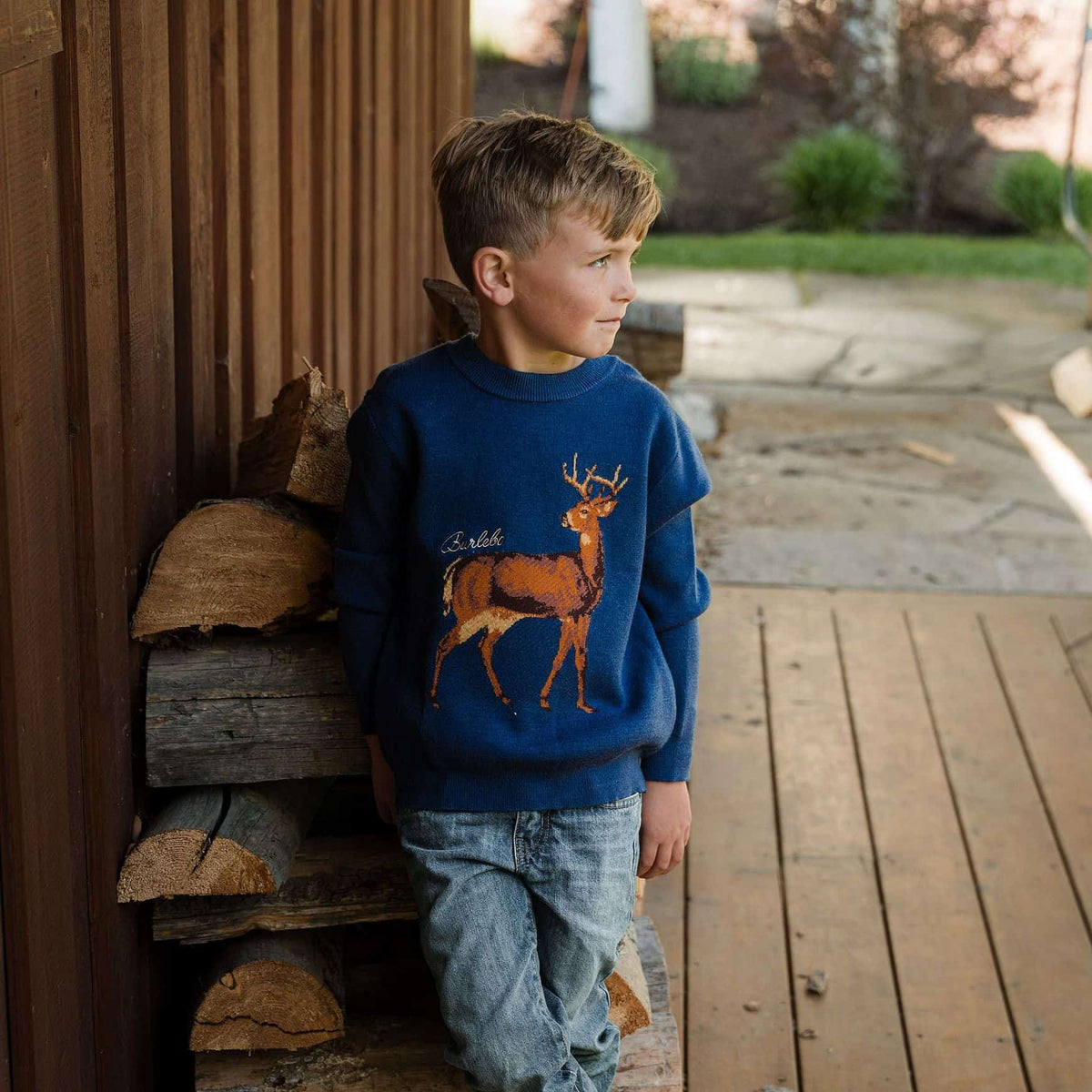 Burlebo Youth Cabin Sweater | Navy Deer