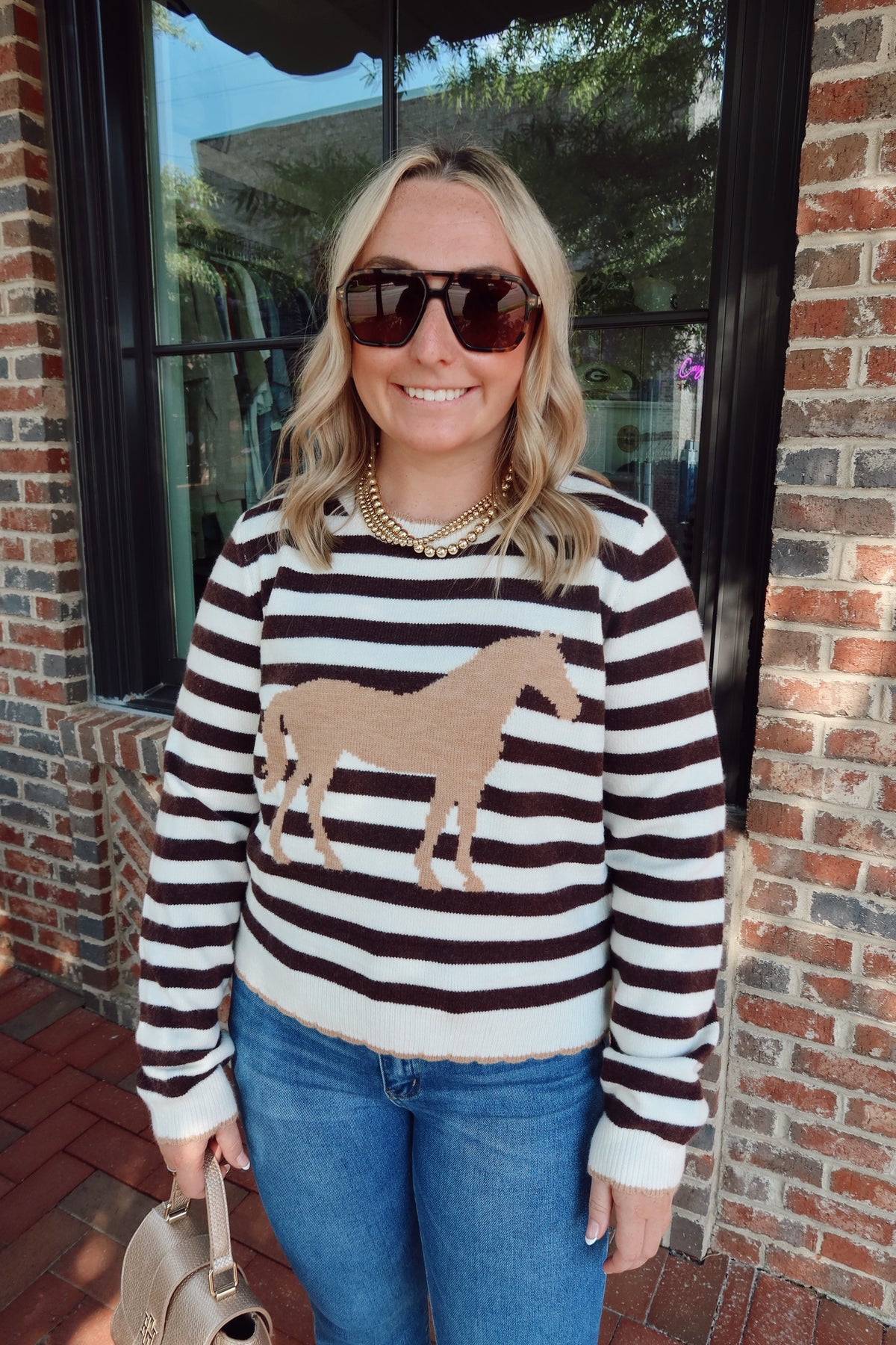 Equestrian Elegance Striped Scalloped Sweater