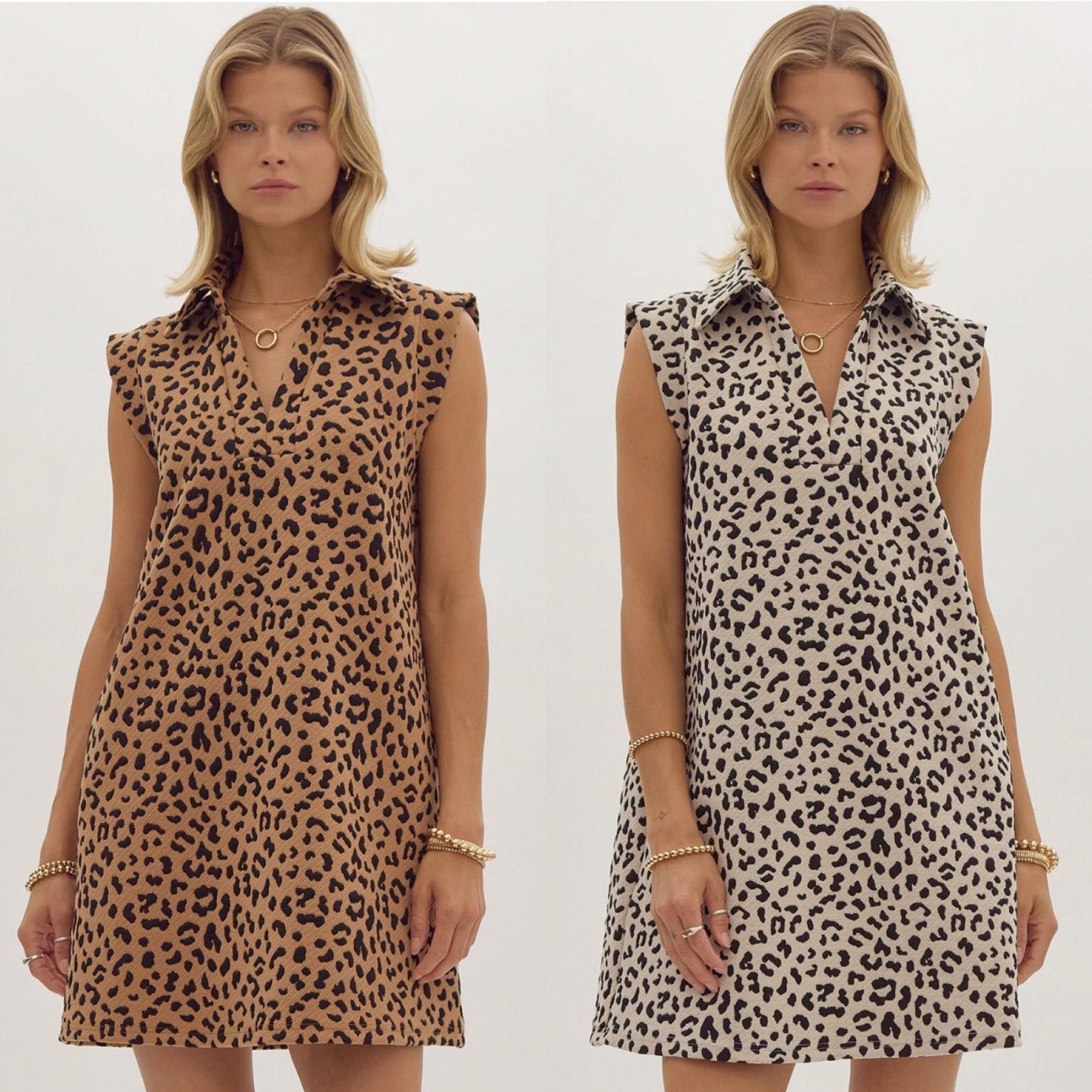 Leopard V-Neck Collared Mini Dress (2 colors)