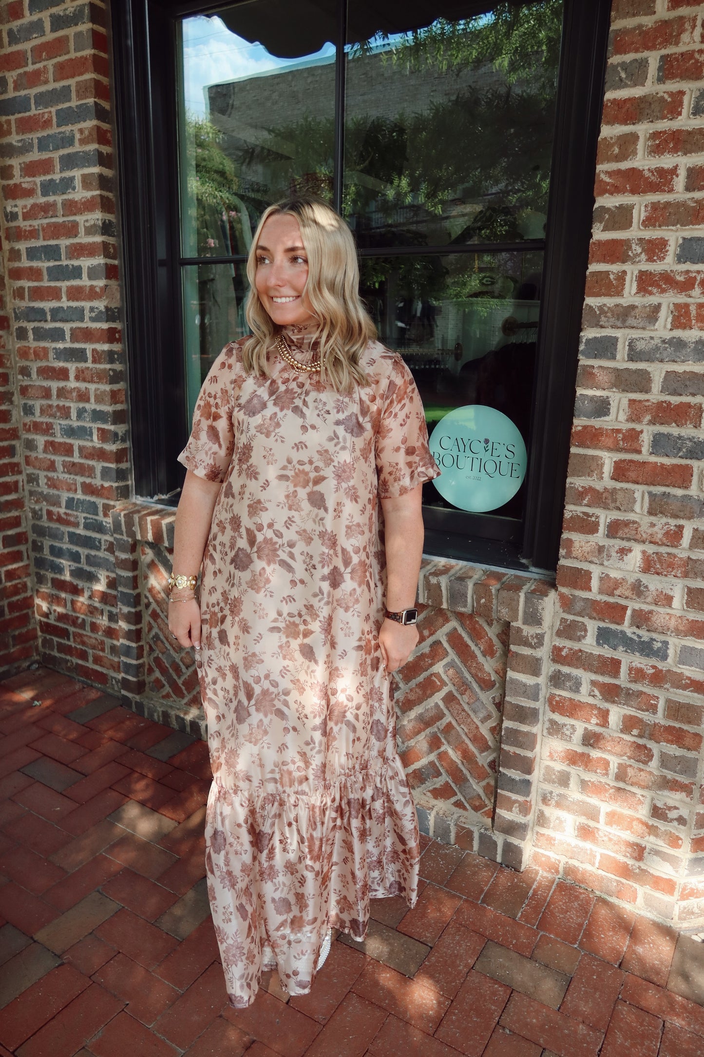 Harvest Floral Sheer Mockneck Dress