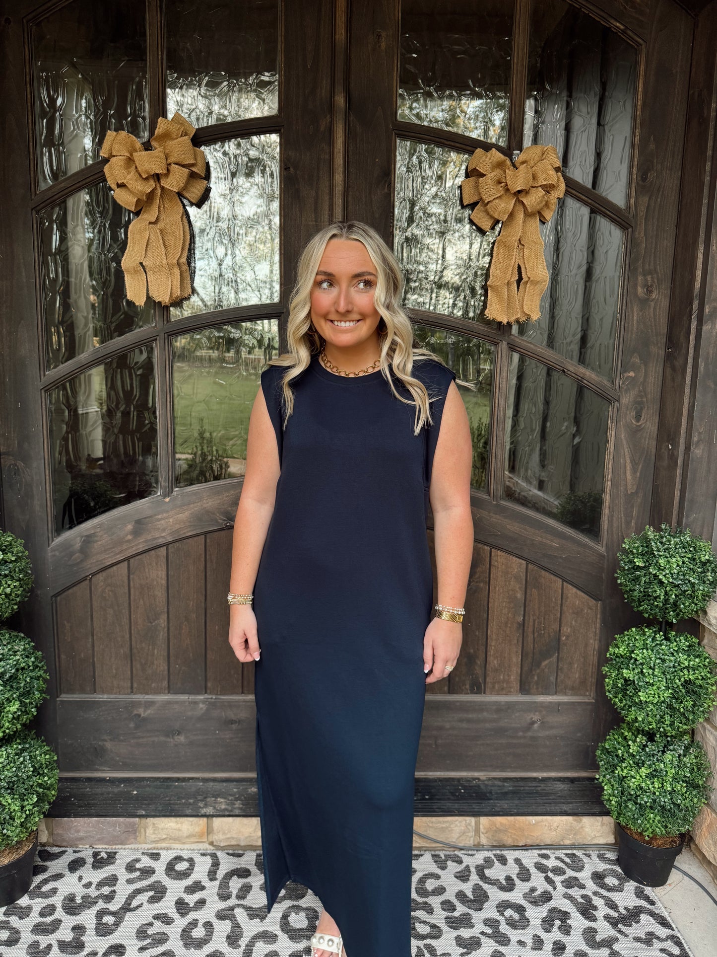 Navy Jersey Knit Midi Dress