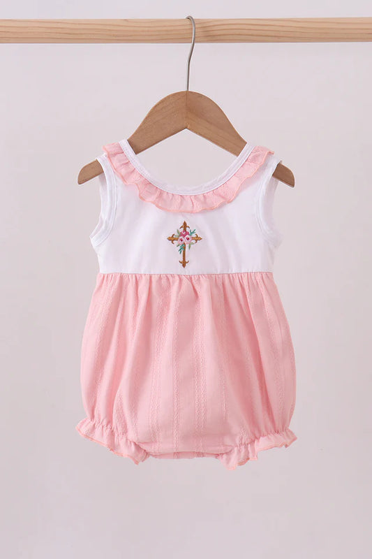 Pink Floral Cross Ruffle Bubble
