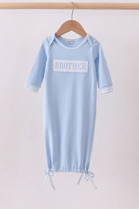 Blue Gingham Brother Embroidered Gown