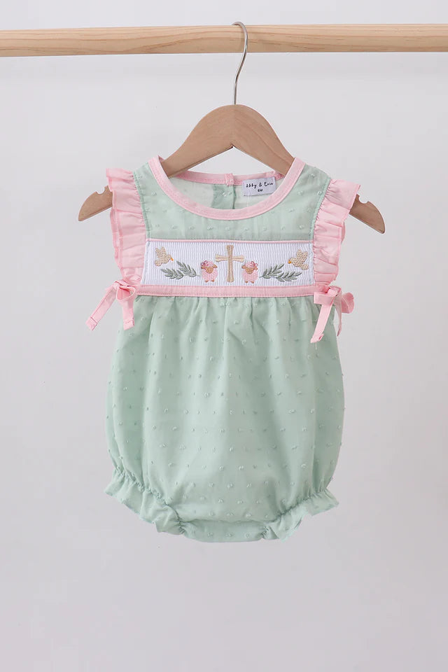 Smocked Swiss Dot Sheep Ruffle Bubble