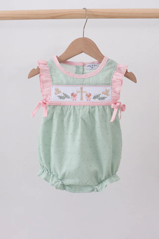 Smocked Swiss Dot Sheep Ruffle Bubble