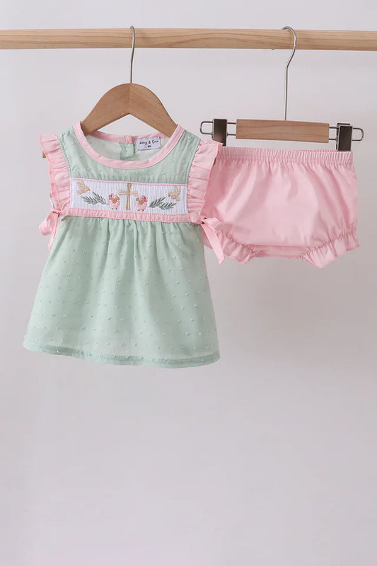 Smocked Swiss Dot Sheep Bloomer Set