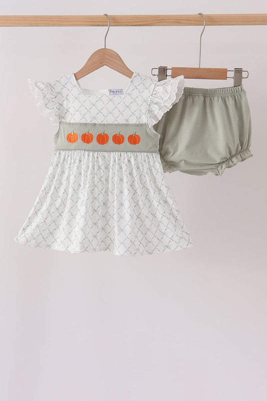 Baby | Pumpkin Bow Trellis Lace Bloomer Set