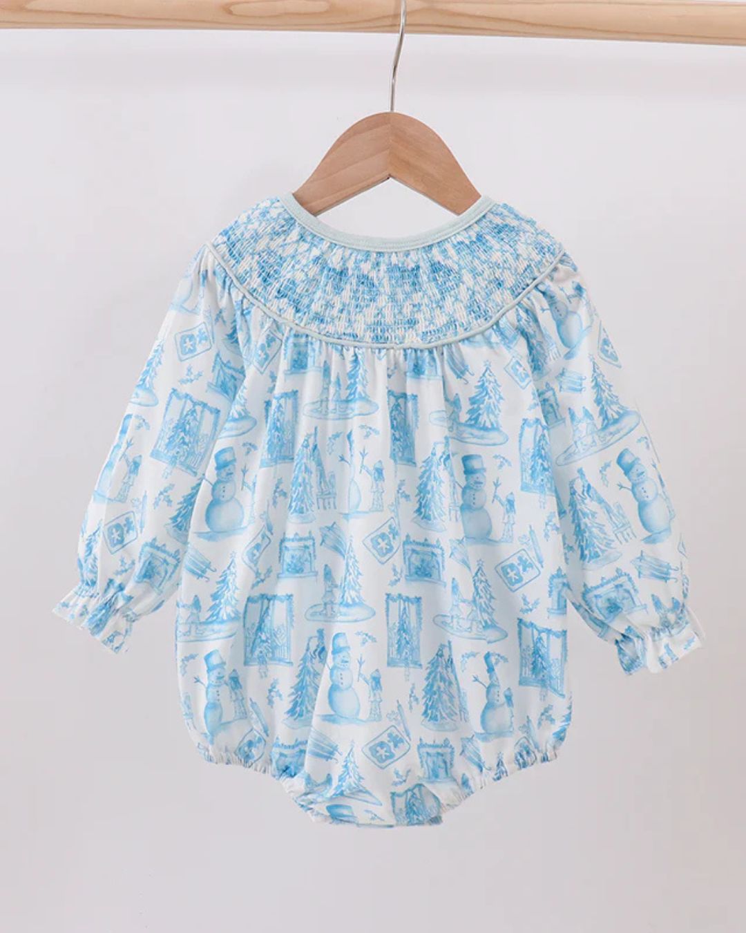 Blue Snowman Smocked Bubble