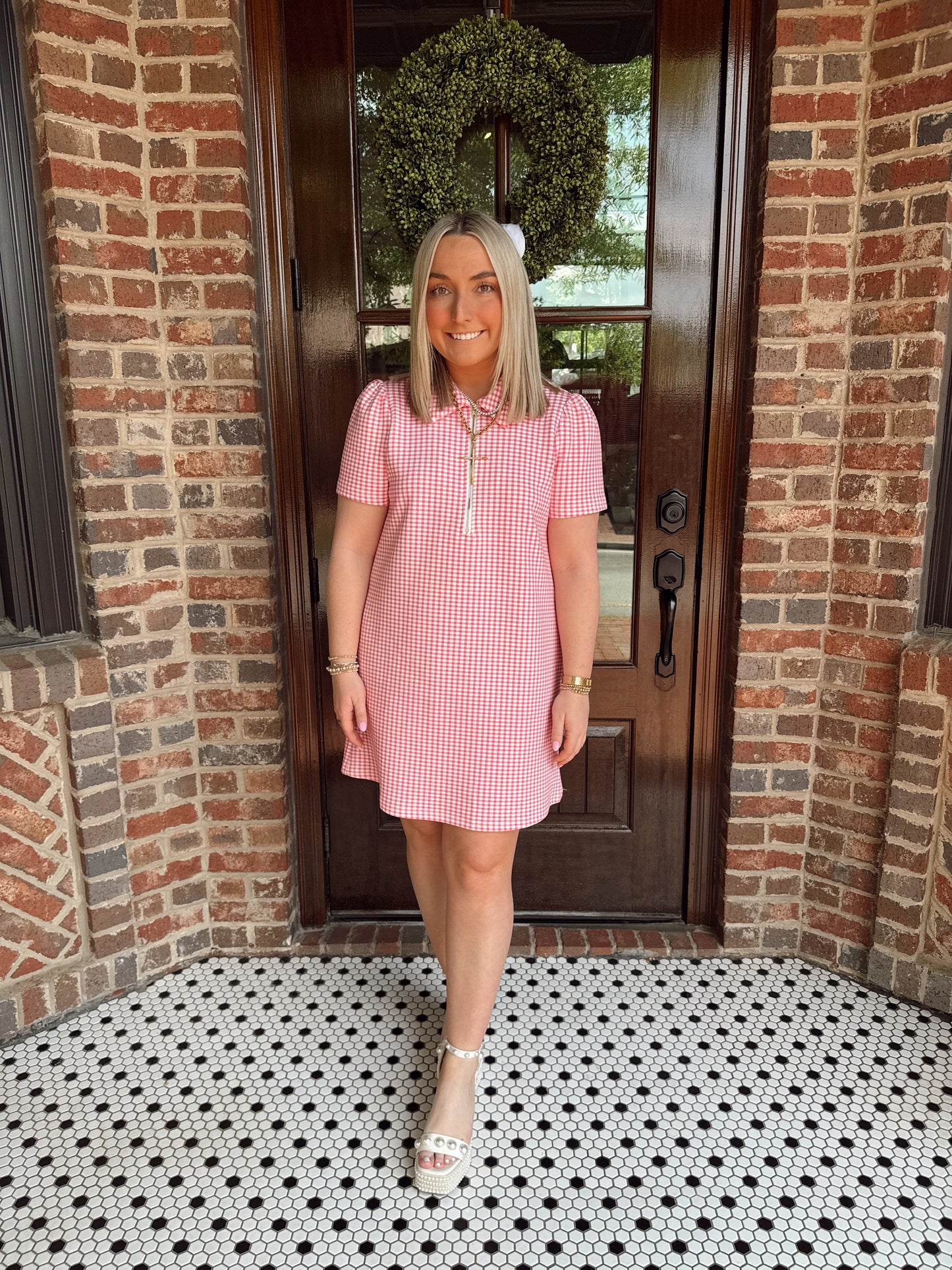 Pink Gingham Half Zip Mini Dress