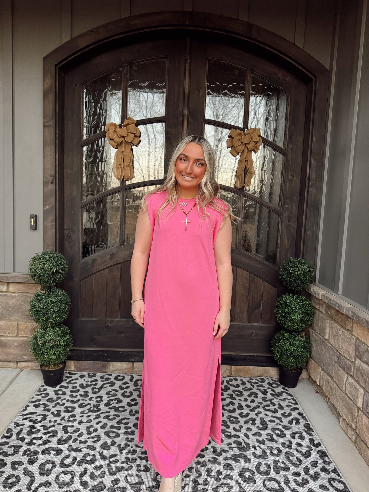 Pink Jersey Knit Midi Dress