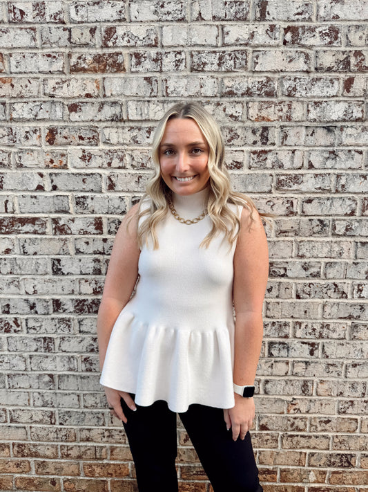 French Vanilla Mock Neck Peplum Tank Sweater