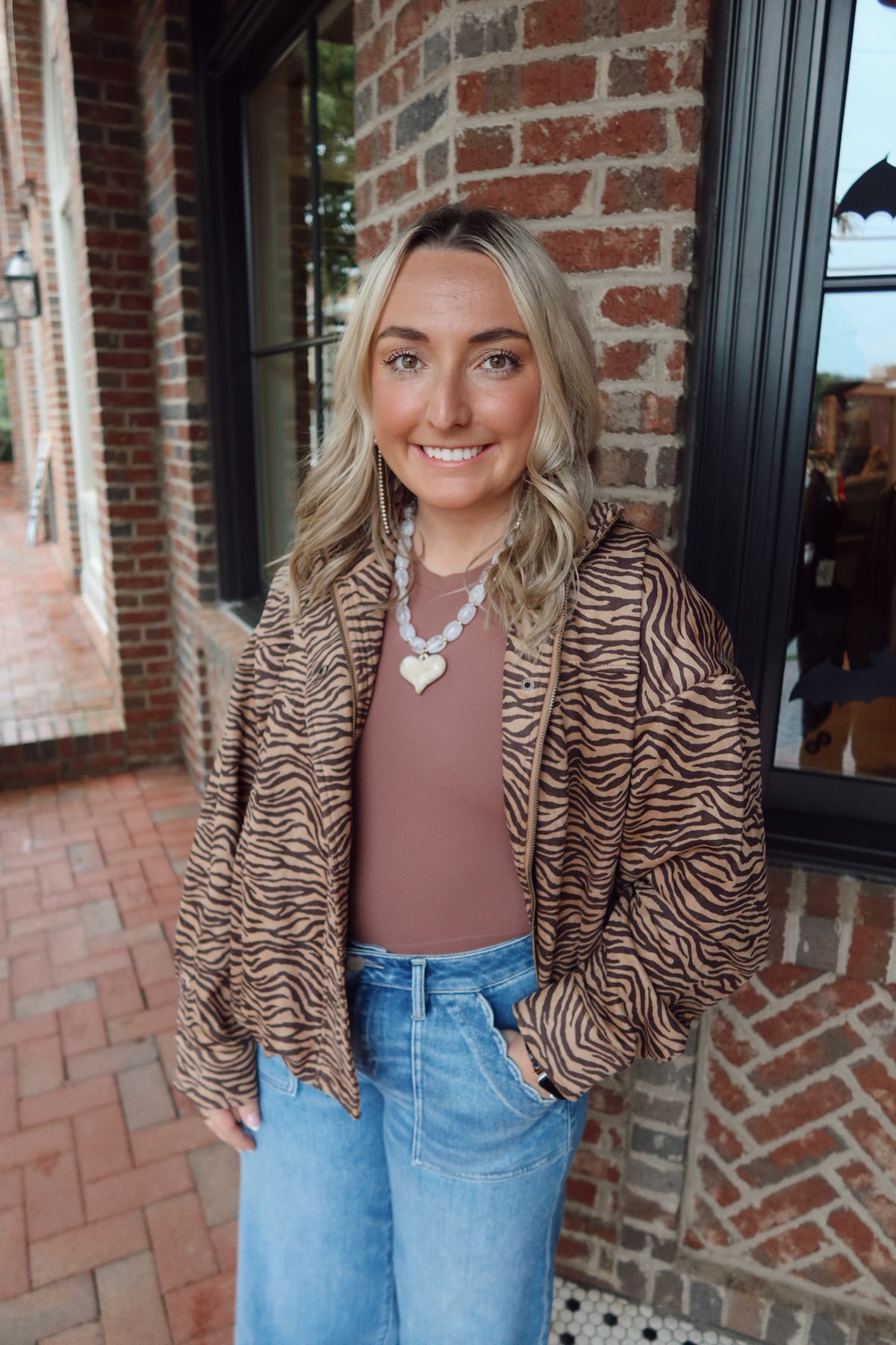 Camel Animal Print Bomber Jacket