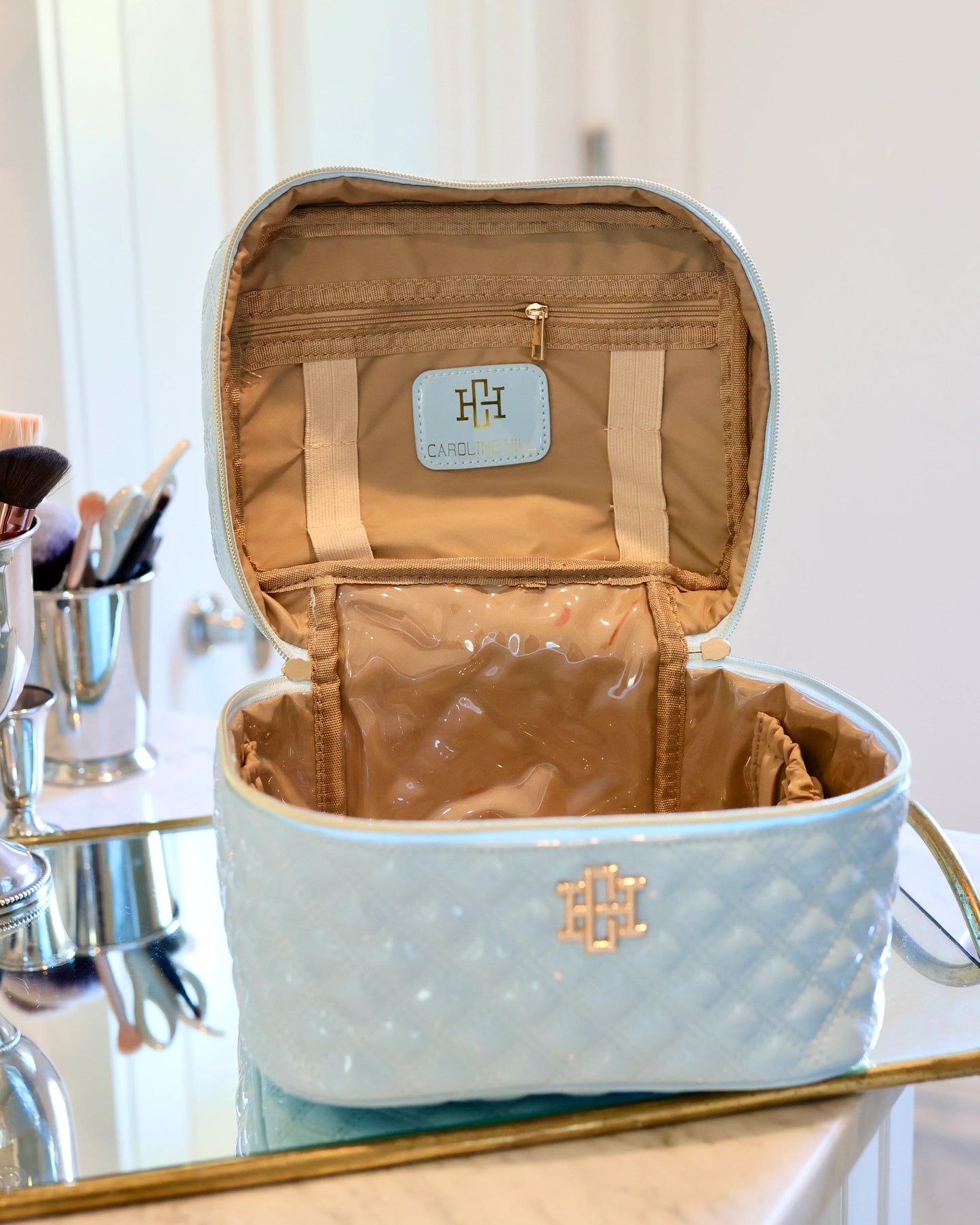 Hampton Train Case | Light Blue Patent