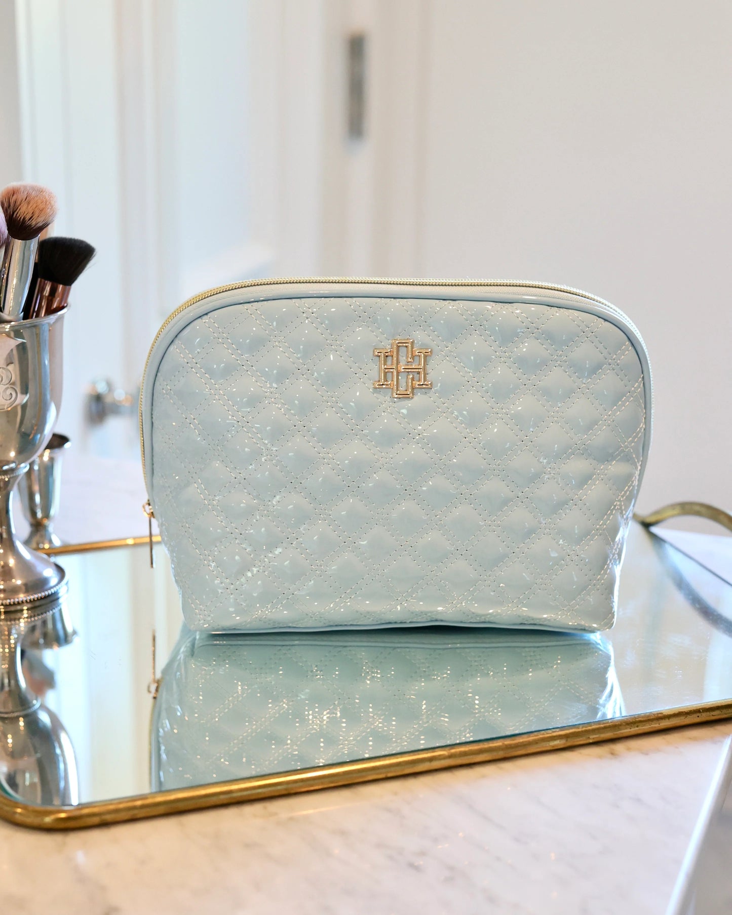 Capri Large Pouch | Light Blue Patent