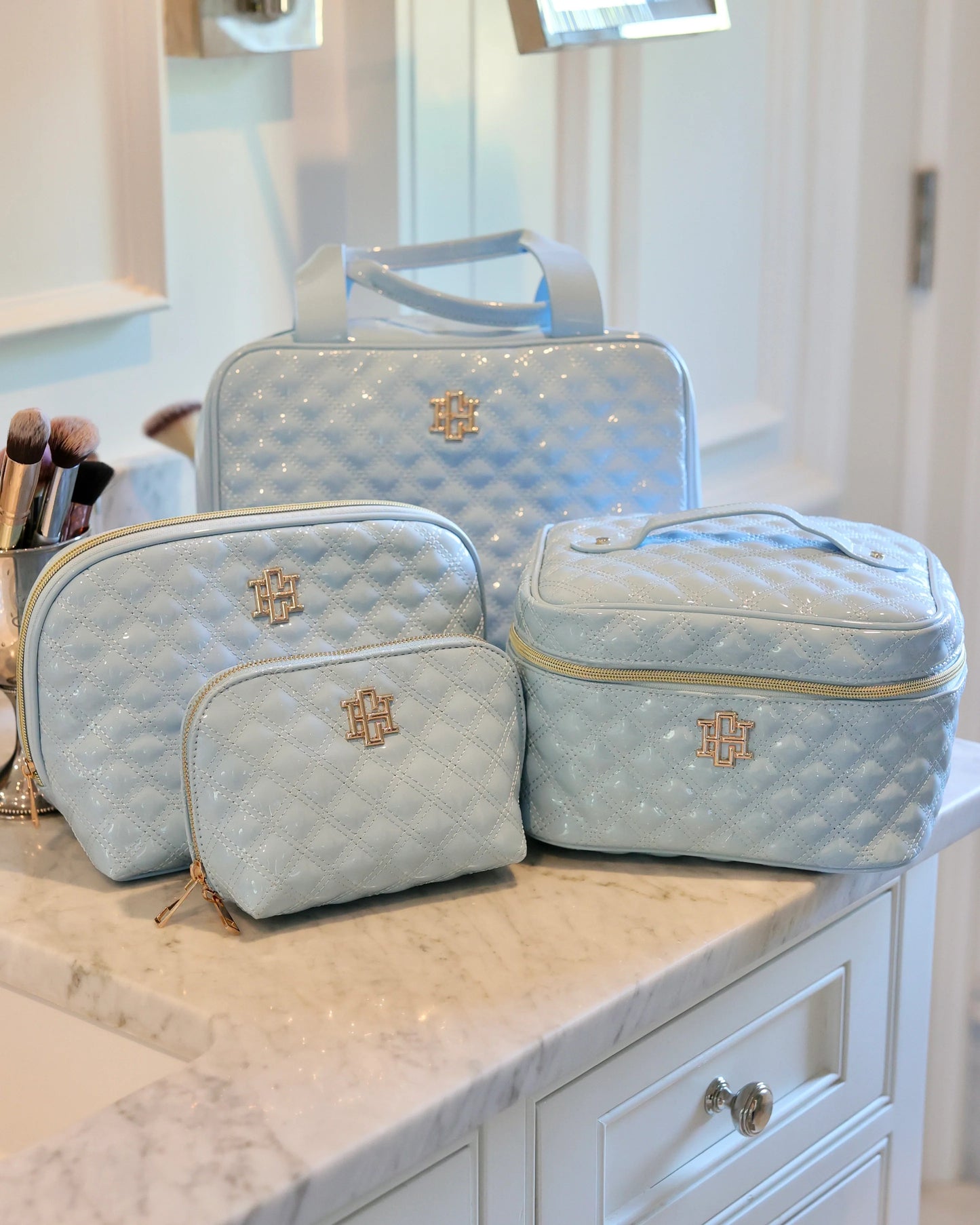 Capri Large Pouch | Light Blue Patent