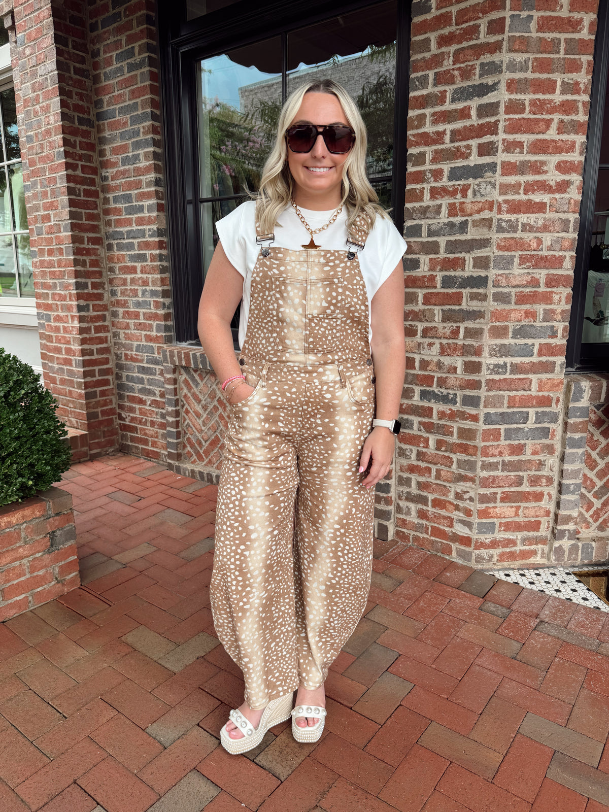 Deer Print Barrel Jean Overalls