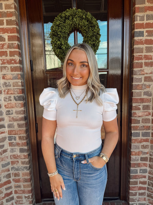 White Puff Sleeve Bodysuit