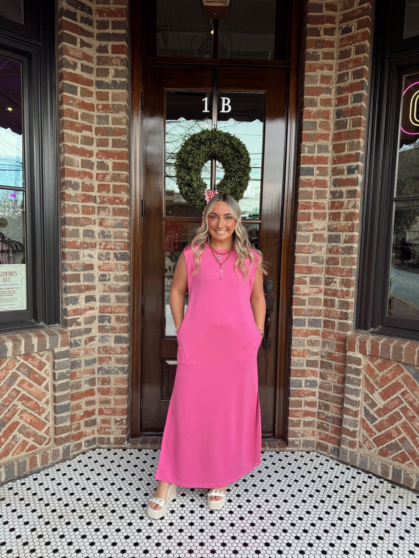 Pink Jersey Knit Midi Dress
