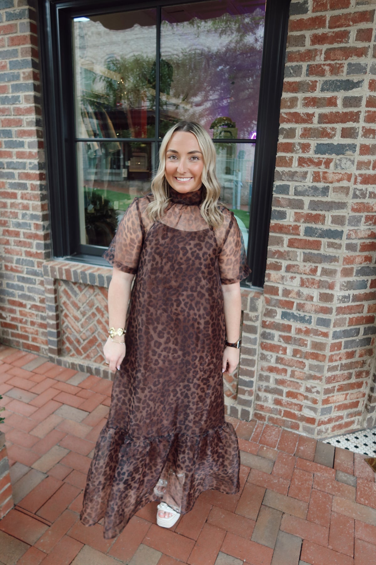 Leopard Sheer Mockneck Maxi Dress