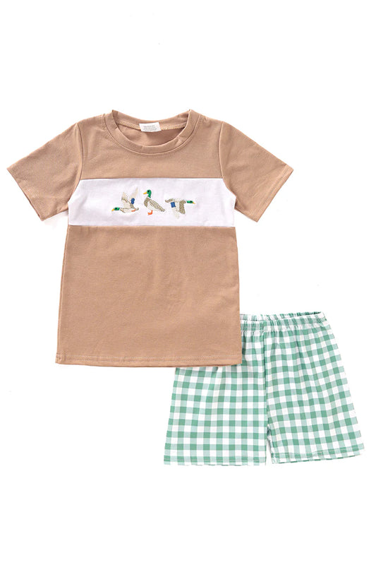 Duck Embroidery Plaid Green Set