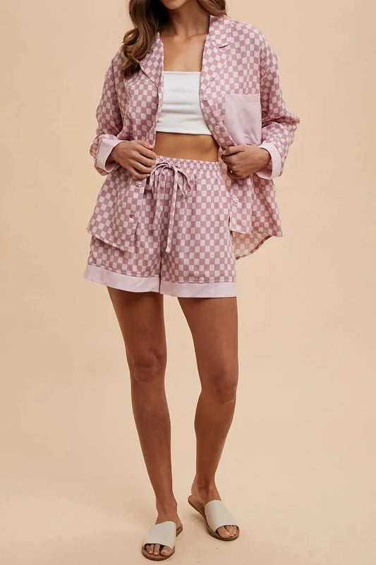 Mauve Checkered Pajama Set