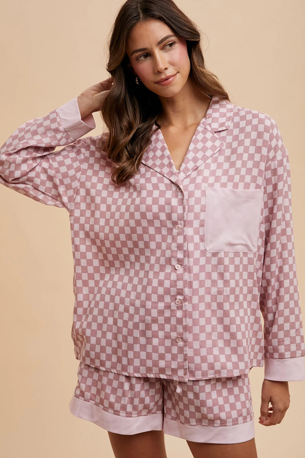 Mauve Checkered Pajama Set