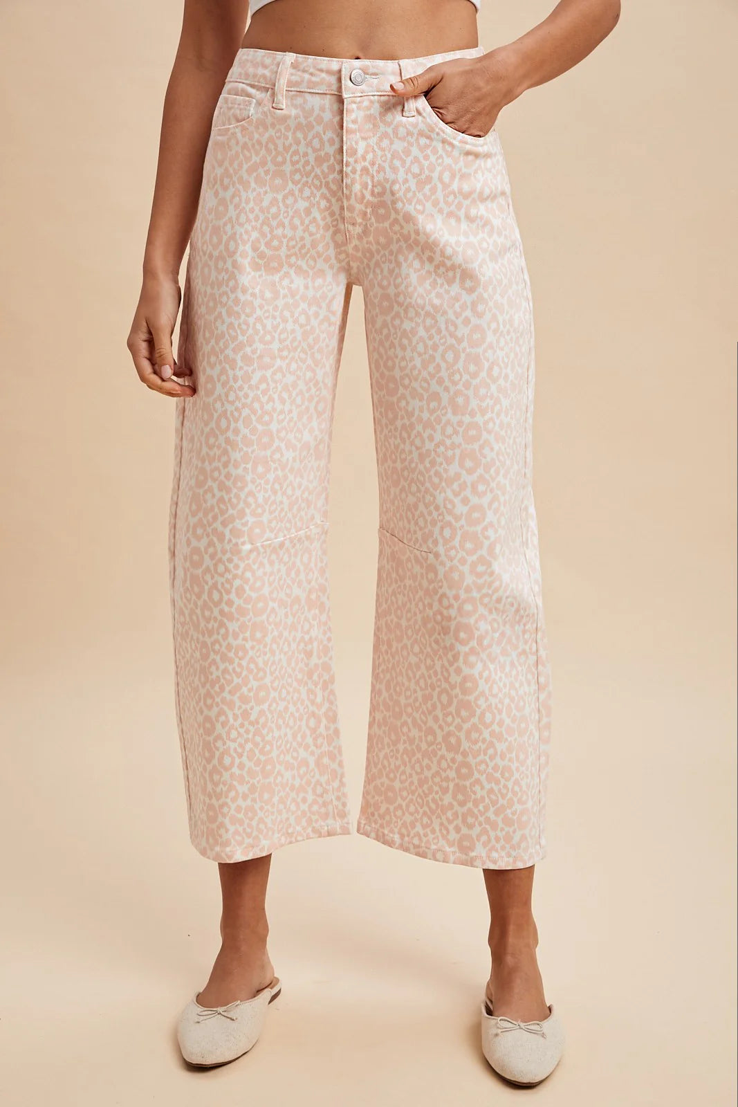 Pink Leopard Print Crop Barrel Jeans