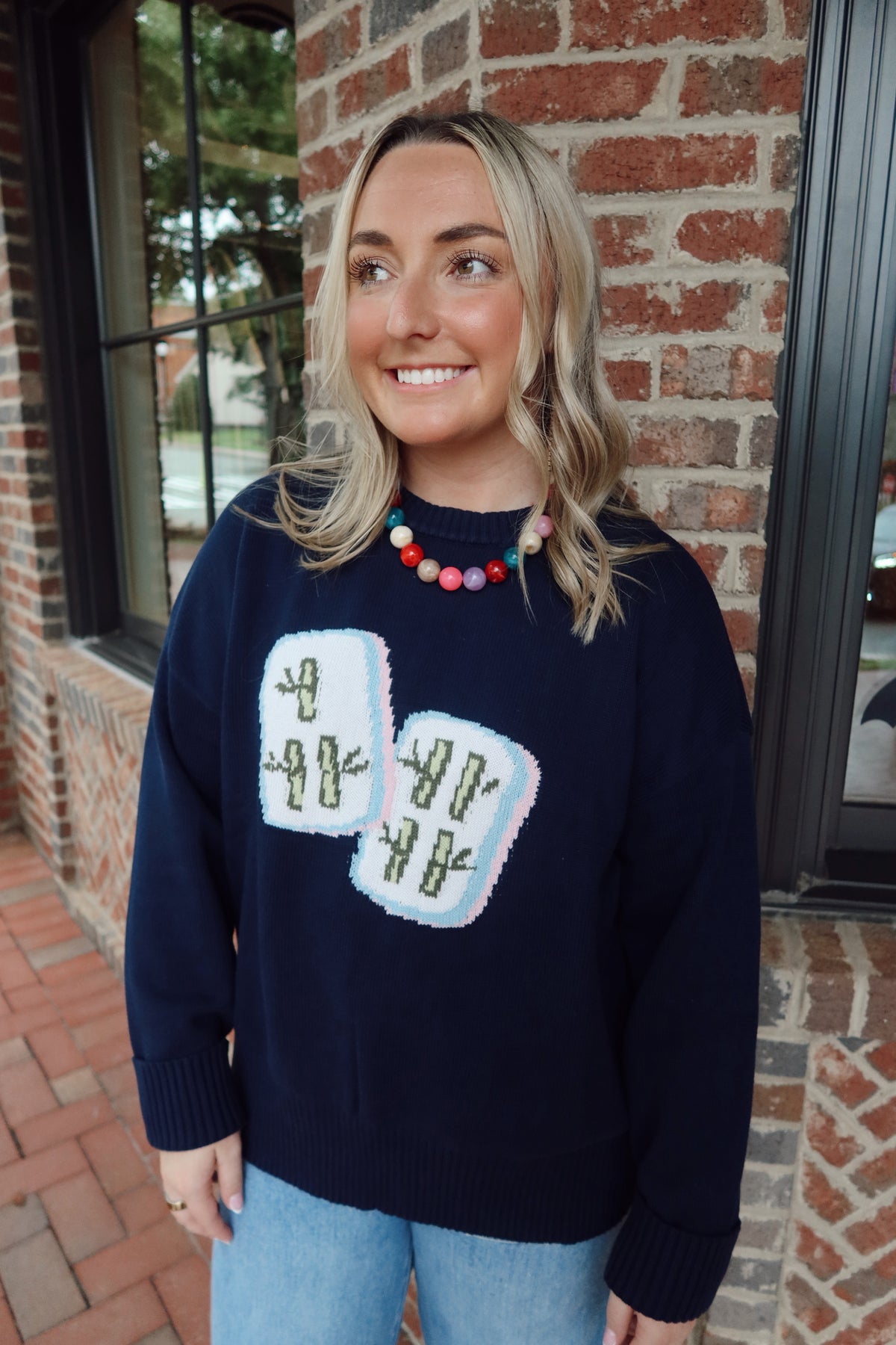 Navy Mahjong Tile Sweater
