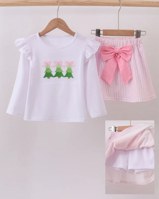 Pink Bow Christmas Tree Skort Set