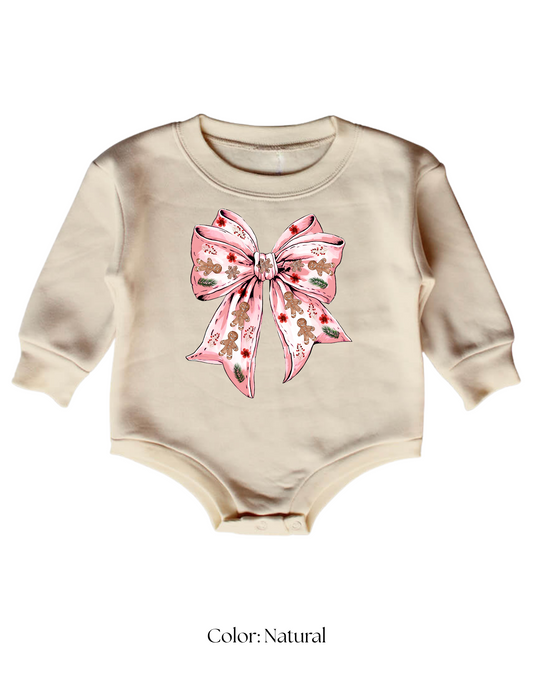 *CUSTOM* (Baby) Gingerbread Man Christmas Bow Sweatshirt Bubble