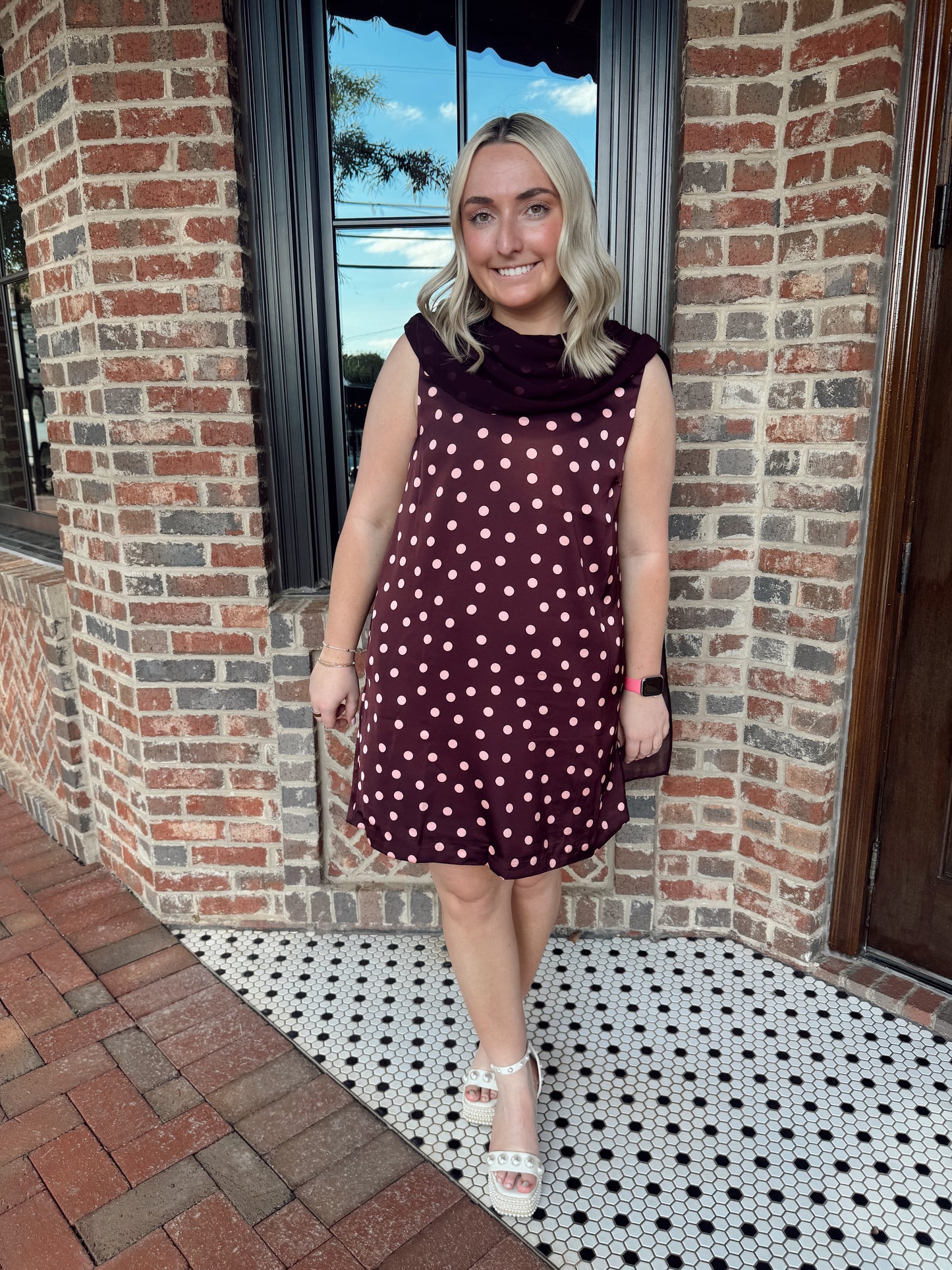 Burgundy Pink Polka Dot Scarf Mini Dress